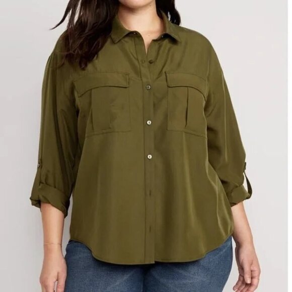 Old Navy Button Down Utility Shirt, Size 2XL (Tall), in Conifer - Picture 1 of 5
